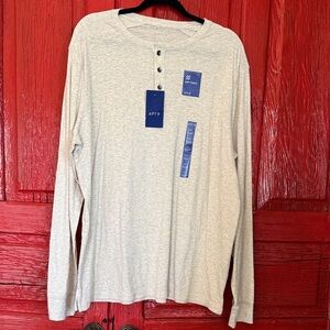 Apt. 9 Men's Cream Long Sleeve Henley Shirt